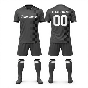 Camiseta de Fútbol Sublimada Personalizada con Cuello en V, Manga Corta, Diseño a Cuadros Negro, Nombre del Equipo, Absorbe la Humedad, Ajuste Atlético, para Hombre, Todas las Temporadas - Product Image 1