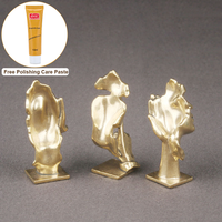 Mini-statue en laiton « Penseur silencieux », sculpture abstraite visage et main, figurine de bureau vintage en cuivre, pâte de polissage 10 ml offerte