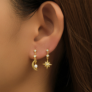 Ensemble de boucles d'oreilles CANNER en argent 925 plaqué or 18 carats, géométriques, longues, avec pampilles, étoiles et lunes, pour femmes - Product Image 6