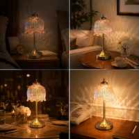 Lampe de table portable sans fil de luxe, abat-jour en verre vintage en forme de lotus, lumière LED rose en cristal pour hôtel, restaurant, table de chevet