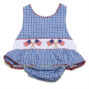 4th Juli Blauwe Pastel Ons Vlag Gesmokte Patriottische Baby Meisjes Een Stuk Badpak Baby Badmode & Beachwear