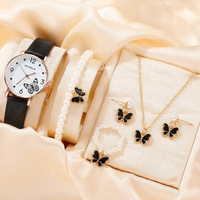 Ensemble de montres élégantes pour filles, 4 pièces, avec diamants scintillants, ensemble de montres pour femmes, montre à quartz rose avec papillon, ensemble de montres pour dames