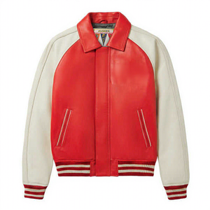 Chaqueta Varsity Roja de PU para Hombre con Logotipo Bordado, Cuello Camisero, Cierre de Cremallera, Ropa Exterior Informal de Otoño - Product Image 1