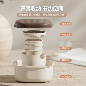 ชุดน้ำชาพกพาสำหรับการตั้งแคมป์ ชุดถ้วยมินิพลาสติกสไตล์จีนแบบใหม่พร้อมฝาปิดและถาดสำหรับใช้กลางแจ้ง - Product Image 3