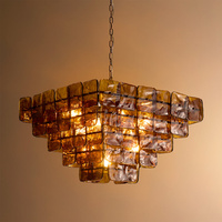 Lustre carré en verre ambré et laiton de luxe, de haute qualité, luminaire suspendu personnalisé pour hôtel, salon, escalier, décoration de plafond