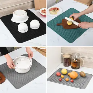 Prato de silicone secagem mat prato durável secagem mat Grande resistente ao calor antiderrapante cozinha mat tabela protetor