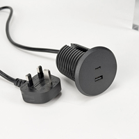 Chargeur encastré industriel 20W à double port USB-A/USB-C pour bureau/canapé/table, prise de charge rapide de 2 pouces