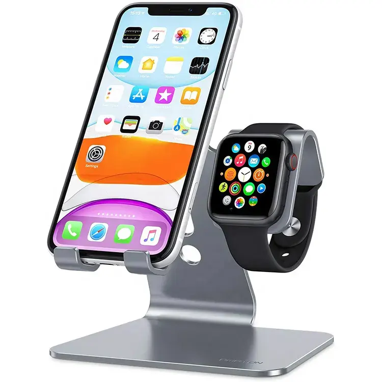 Hoge Kwaliteit 2 In 1 Universele Flexibele Mobiele Telefoon Houders Staan Aluminium Tablet Laadstation Voor Iphone Voor Iwatch