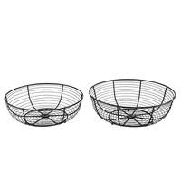 Panier de rangement pour fruits en fer forgé noir minimaliste, rond, à un seul niveau, tressé avec trois billes d'acier, drainable, pour la maison
