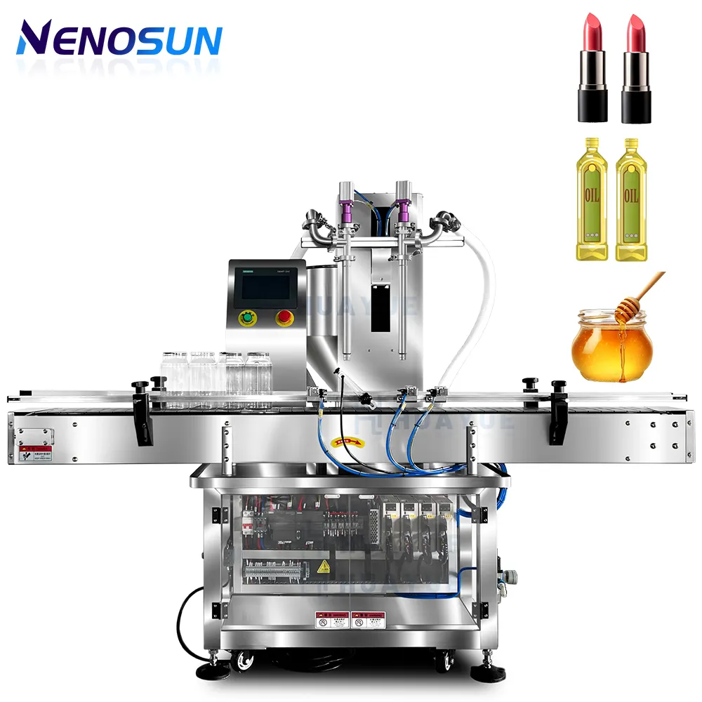 NENOSUN 자동 2 헤드 서보 모터 오일 물 액체 크림 페이스트 소스 충전 기계