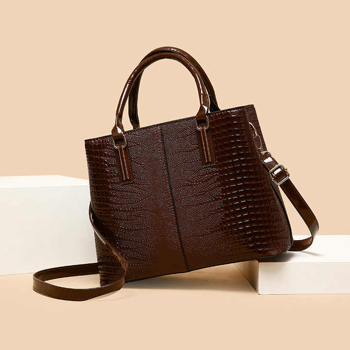 1 Pc Women's Large Capacity Handbag Vintage Lizard Texture PU Leather
