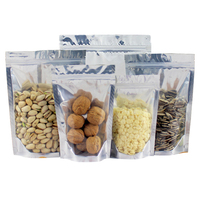 Bolsa de pie de aluminio de fábrica con frente transparente y reverso plateado para envasar patatas fritas, azúcar y gelatina, con cierre de cremallera