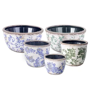 NEW indoor traditional antique crackle glazed cheap indoor table ceramic round planters and flower pots