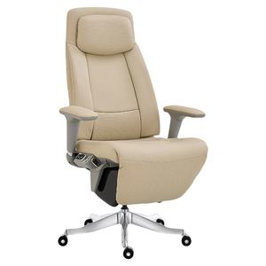 Chaise de bureau en cuir véritable électrique, dossier ergonomique, inclinable, design de luxe léger, base à cinq étoiles, roulettes - Product Image 1