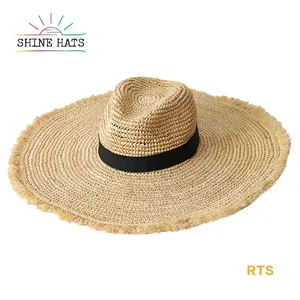 Shinehats <span class=keywords><strong>Sombrero</strong></span> de Paja de Panamá de Rafia de Ganchillo de Ala Ancha 14cm Personalizado Fabricante <span class=keywords><strong>Sombrero</strong></span> de Playa de Verano para <span class=keywords><strong>Mujer</strong></span> con Cinturón de Banda Negra - Product Image 1
