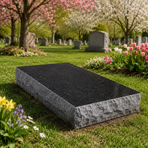 Marqueur plat en granit noir jais à vendre, monument funéraire, design américain, surface noire - Product Image 6