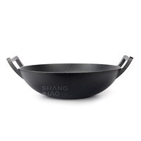 Grand wok en fonte pré-assaisonné de 14 pouces - Compatible induction, double poignée, grande capacité, poêle à frire pour tous les types de cuisinières