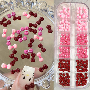 Wholesale Hot Sale 12 <b>Grids</b> Sweet Red Rose Pink Resin Bow Nail Charms 3D Bow Tie Nail Art Decoration - Product Image 3