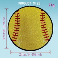 En gros, patchs brodés à paillettes de grande taille en forme de boule, patchs thermocollants à paillettes pour baseball, patchs de tennis, badges à paillettes