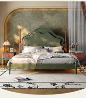 JD Cama Tapizada de Madera Maciza de Fresno Blanco, Estilo Retro Francés, Duradera, Ajustable, Tamaño Completo, con Panel de Contrachapado y Corduroy, Lujosa y Suave