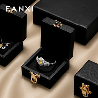 Coffret à bijoux de luxe en cuir, étui cadeau doublé de velours pour bague, collier, bracelet, montre, organisateur noir grain litchi avec fermoir