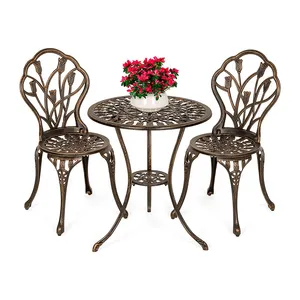 3-teiliges Patio-Bistro-Möbelset aus Aluminium guss mit antikem Kupfer-Tulpen muster Bistro-Set für die Garten dekoration