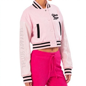 Nouvelle veste universitaire courte en satin élégante pour femmes, style collage, doublure douce en peau de mouton, hiver, Letterman - Product Image 1