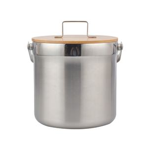 Wooden Lid, Double-Wall Stainless Steel Insulated Ice <b>Bucket</b> with Scoop and Tongs - Product Image 1
