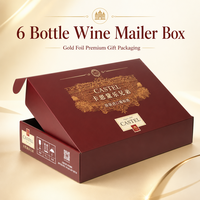 Boîte à vin en carton ondulé écologique pour 6 bouteilles, logo personnalisé, emballage cadeau pliable avec dorure à chaud, OEM ODM