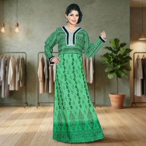 Turquoise Cotton Maxi <b>Kaftan</b> for Women Moroccan Style Free <b>Size</b> Bikini Cover Up Breathable Sleepwear Traditional Muslim Dress - Product Image 2