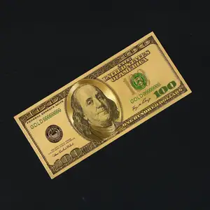 Billete de dólar estadounidense de oro colorido para colección de regalos USD 5 10 20 50 100 200 500 1000 billetes de dólar impermeables chapados en papel de oro