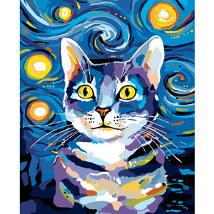 AE-31710 immagini personalizzate Home Decor Cat Animal Diamond Painting incorniciato Canvas Art Coloring Paint Kit Number Painting - Product Image 1
