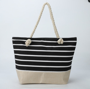 2025 Large Capacity Waterproof Striped Canvas <b>Beach</b> Shoulder <b>Bag</b> with Zipper Closure for <b>Women</b> - Product Image 2