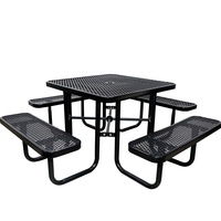 Mobilier d'extérieur commercial Table de pique-nique carrée en acier de 46 pouces avec banc Chaise de table à manger en métal pour l'extérieur Restaurant Jardin Patio