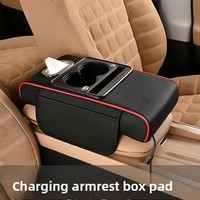 DUORUO Boîte de rangement d'accoudoir avant en cuir rechargeable de luxe, multifonctionnelle avec porte-mouchoirs et porte-gobelet central