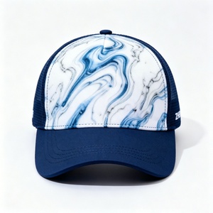 Custom Logo Navy Blue Marble Print Trucker Hat Adjustable Mesh Back Minimalist Casual Breathable <b>Cap</b> for Men <b>Women</b> - Product Image 2