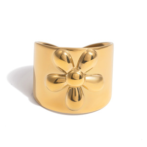 Floral <b>Ring</b> <b>Titanium</b> Steel Gold Plated Women's Fashion Jewelry Gift - Product Image 5