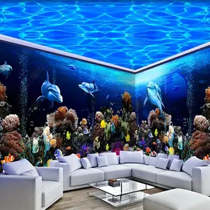 海底熱帯魚接着壁3D海の世界の壁紙