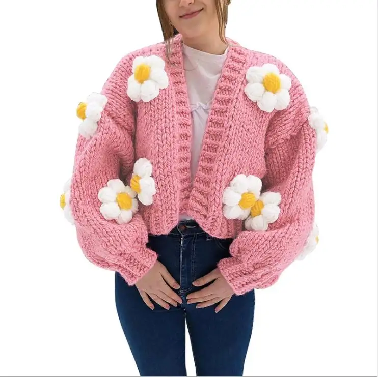 New arrival casual fashion fall winter keep flower cardigan sweater coat jacquard knit sweaters women tops