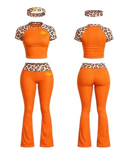 Completi Sportivi da <span class=keywords><strong>Donna</strong></span> 2026 con Logo Personalizzato, Maniche Raglan, Stampa Leopardata, Top Corto e <span class=keywords><strong>Pantaloncini</strong></span>, Set <span class=keywords><strong>Tuta</strong></span> 3 Pezzi per <span class=keywords><strong>Donna</strong></span> - Product Image 4