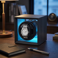 Boîte à remontoir de montre portable mini avec moteur silencieux, rotateur automatique de montre avec lumière LED bleue et vitrine en verre