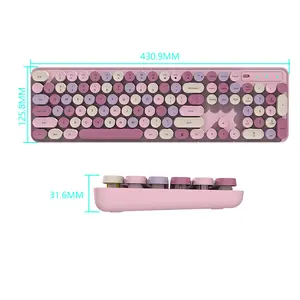 104 Keys Keyboard Mouse Combo Retro Cordless Office Keyboards 2.4G Wireless Typewriter Cute Colorful Keyboard And Mouse