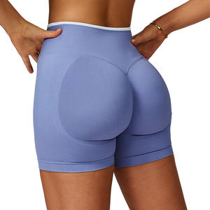 Short de yoga européen américain taille haute short de sport transfrontalier sans couture course à pied short de fitness ourlet de couleur contrastante - Product Image 5