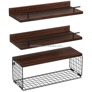Estante Flotante de 4 Niveles en Forma de L, Moderno, Negro, con Barandilla, Canasta de Acero y Madera, Multifuncional, para <span class=keywords><strong>Baño</strong></span>, Almacenamiento en Pared - Product Image 1