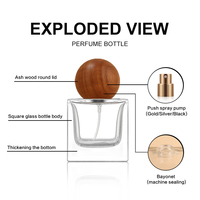 Flacon de parfum en verre carré de luxe de haute qualité, vente chaude, 30 ml, 50 ml, 100 ml, avec bouchon en bois