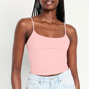 Top de punto liso con cuello redondo, transpirable, con sujetador incorporado, textura acanalada, para mujer, talla grande, para otoño, uso diario, cómodo - Product Image 4