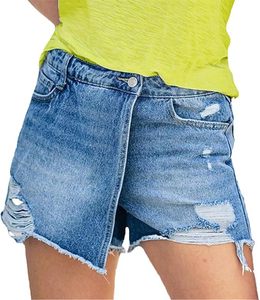 Yuhong 2026 Nuevo Estilo Verano Superventas Vintage Ecológico Casual Vaqueros Cortos Lavados con Agujeros Azul Claro para Mujer - Product Image 6
