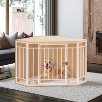 Meuble de caisse d'angle en bois et métal pour chien avec grande porte d'entrée et coussin amovible pour petits chiens de taille moyenne