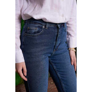 Jean évasé Xlove taille haute, bleu foncé délavé, style décontracté, pantalon pour femme - Product Image 2