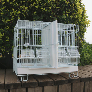 Jaula Doble para Crí<span class=keywords><strong>a</strong></span> <span class=keywords><strong>de</strong></span> Aves, Jaula para Loros <span class=keywords><strong>de</strong></span> Alambre Blanco con Comederos y Bebederos - Product Image 4